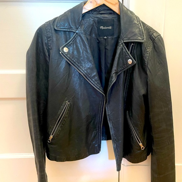 Madewell black washed leather motorcycle jacket size small